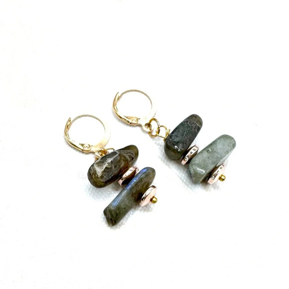 Labradorite chunky nuggets rose gold hematite dangle earrings - Picture 1 of 3
